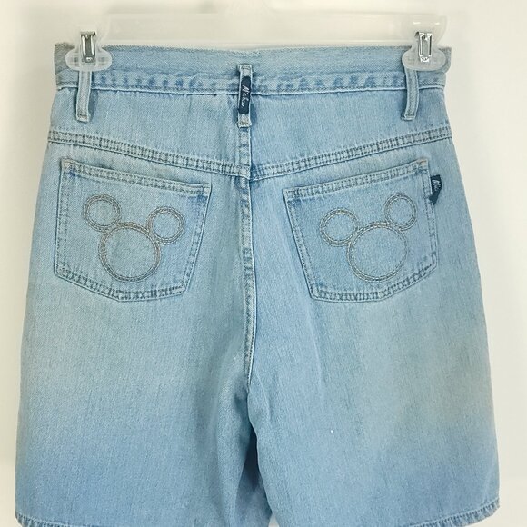 Vtg Mickey Unlimited Shorts Juniors Med Blue Denim Embroidered Disney Distressed - Picture 7 of 15